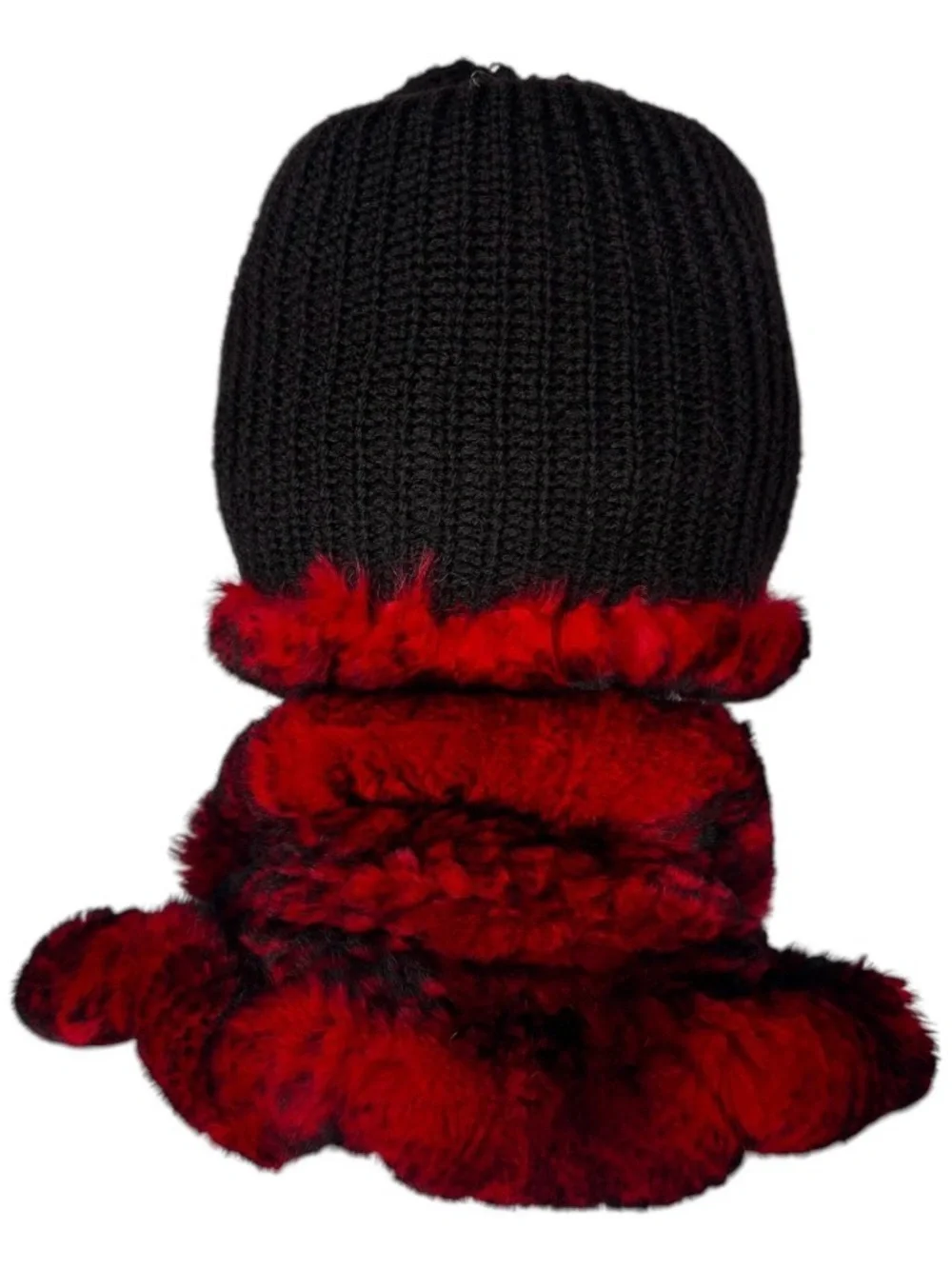 Red REX RABBIT Hat and Scarf w/Rosettes, One Size 21”-23” w/Stretch
